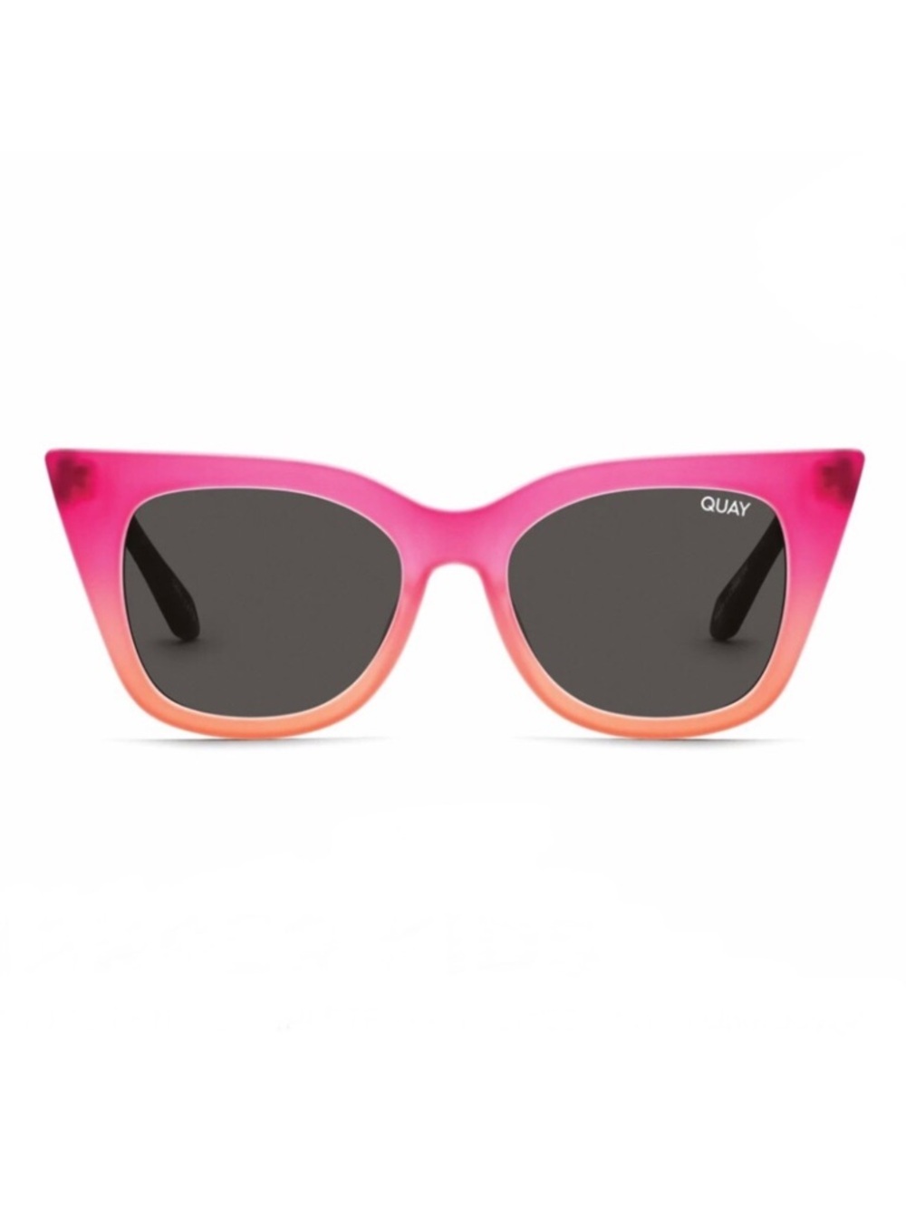 QUAY Harper Kids Sunglasses Matte Black Coral Pink Frame Smoke Lens Cateye